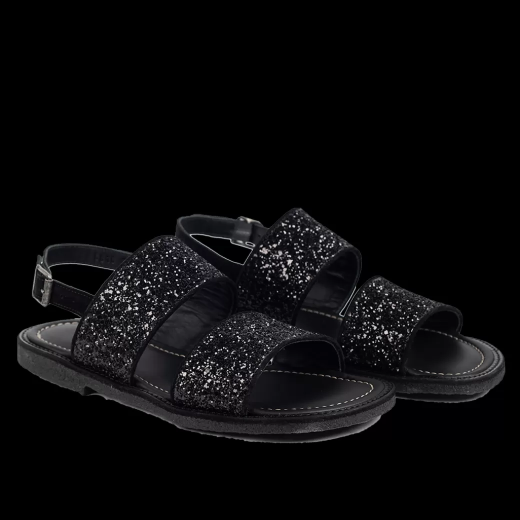 Shop Sandal Med Funklende Sort Glitter Dame Sandaler | Bred Pasform